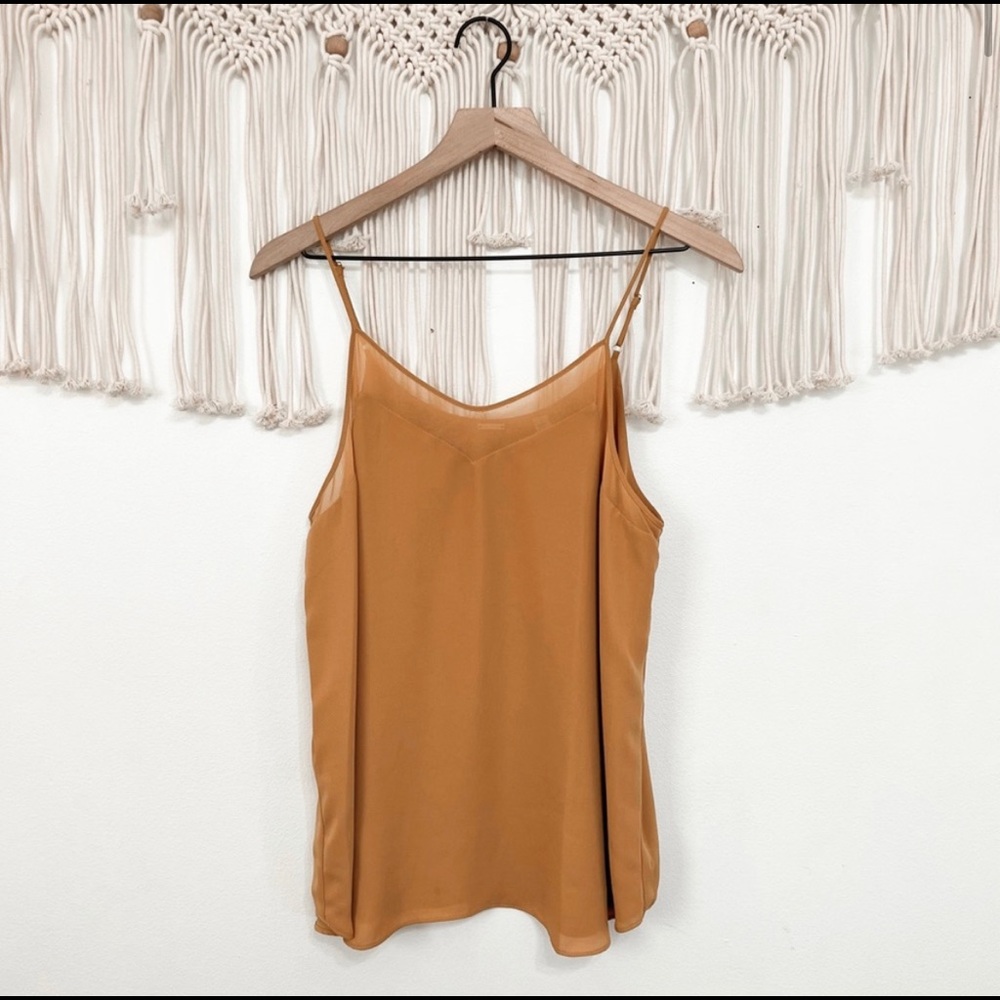Tahari | mustard yellow mesh top vneck tank top size medium